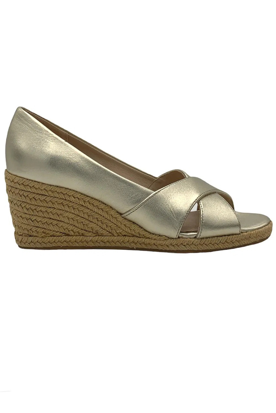 Jack Rogers Criss-Cross Wedge Espadrilles Palmer Platinum - Medium - Picture 1 of 5